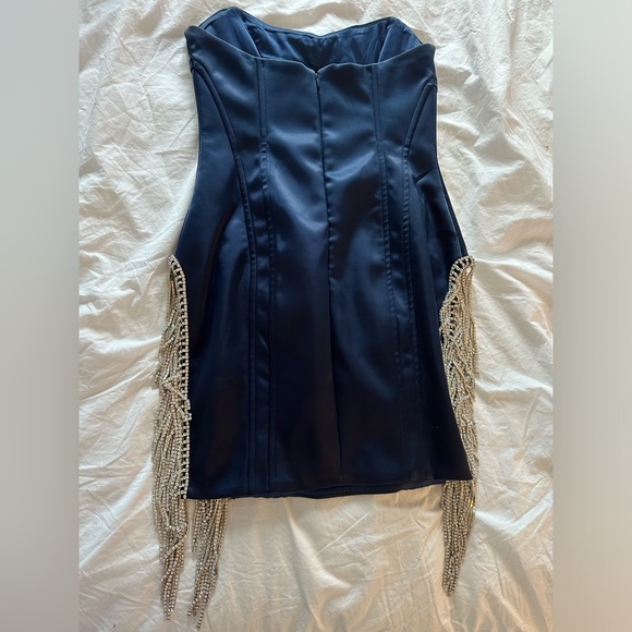 Oh Polly Dark Blue Corset Diamente Mini Dress - Picture 4 of 5